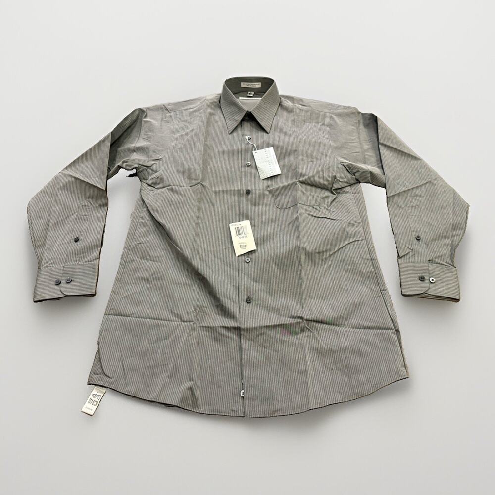 Geoffrey Beene Mens Gray Striped Button Up Dress Shirt Wrinkle Free 15 32/33 NWT